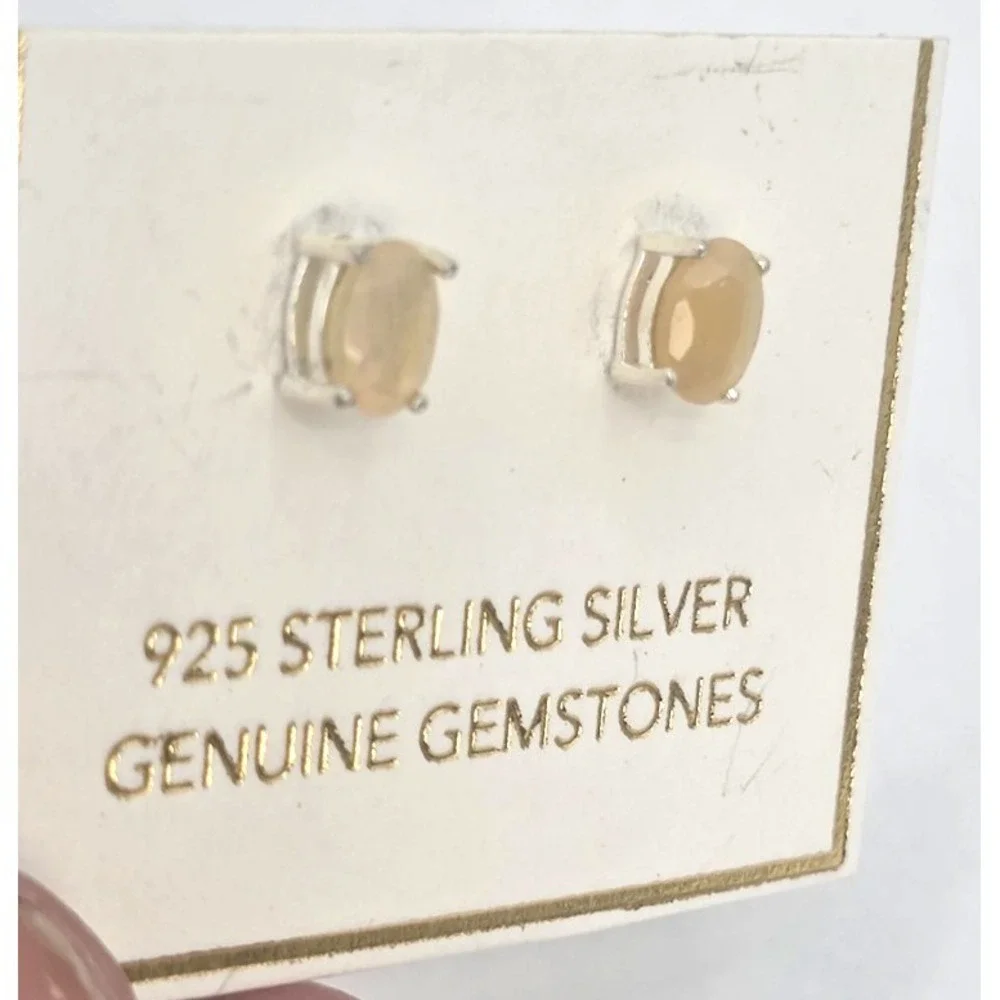 Genuine Ethiopian Opal Stud Earrings Oval Sterling Silver Bezel 6x4mm Handmade